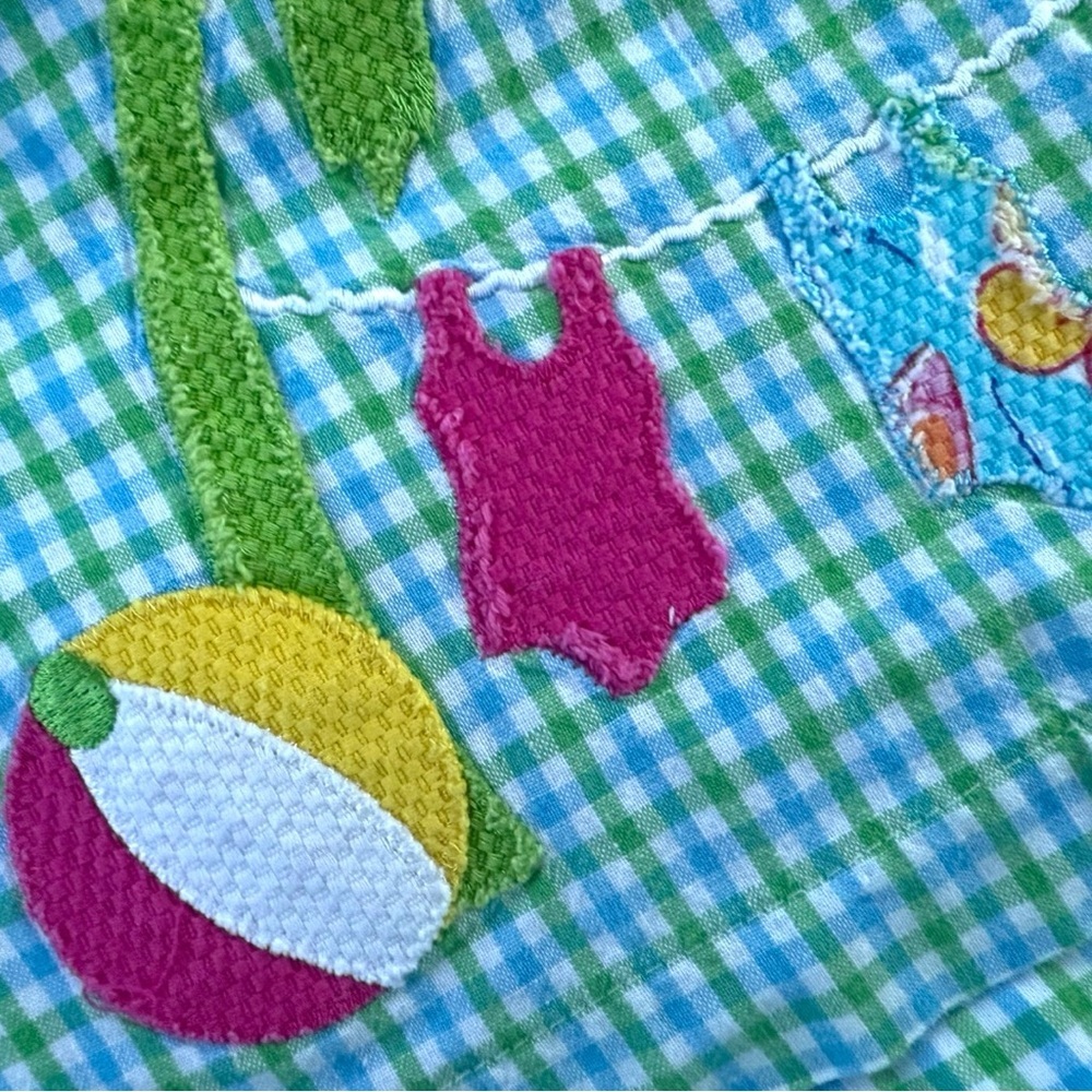 Vintage Greggy Girl Girls 6X Green Gingham Palm Tree Beach Appliqué Cotton Top - Picture 2 of 7